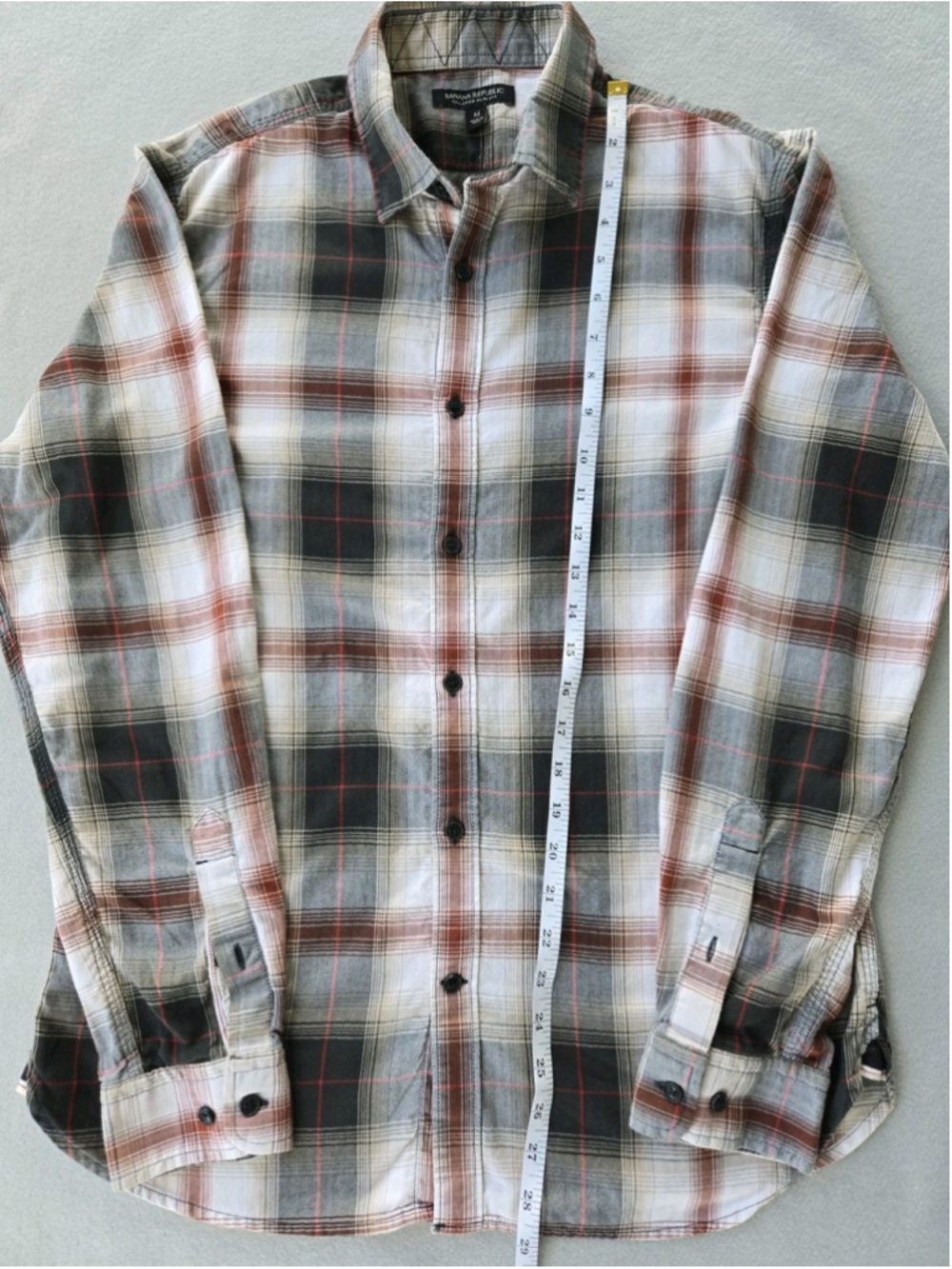 Banana Republic Tailored Slim Fit Flannel Shirt Mens M Plaid Rust Gray Fall Top - Picture 5 of 10